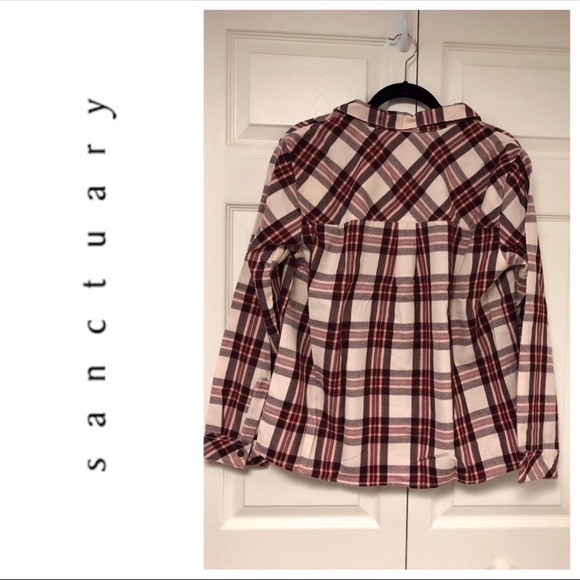 Sanctuary Plaid Flannel Front Tie Top M - Picture 4 of 5